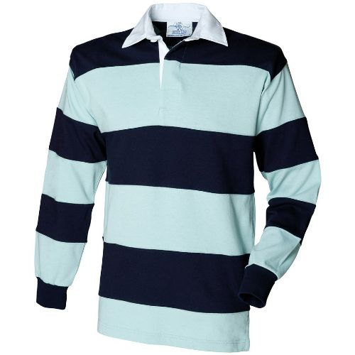 Front Row Sewn Stripe Long Sleeve Rugby Shirt Duck Egg/Navy